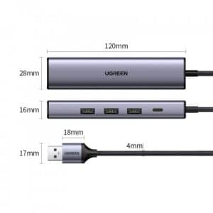 Hub chuyển đổi 5 in 1 USB Type-A ra Lan 1000Mbps Kèm HUB 3 Cổng USB 3.0 Ugreen 60554